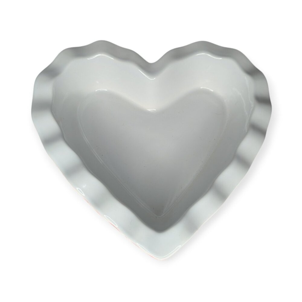 Crate & Barrel Valentines Day Red & White Heart Ruffle Dish Large 395-048 NWT